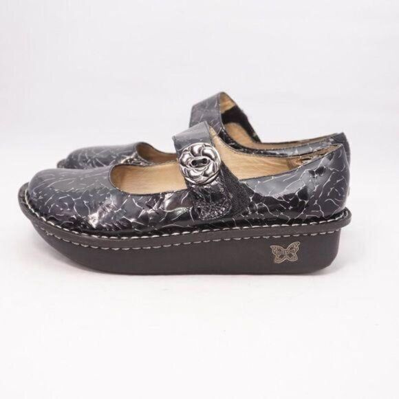 Alegria PAL 541 Black Crackled Mary Janes, Size 37 - Picture 1 of 14